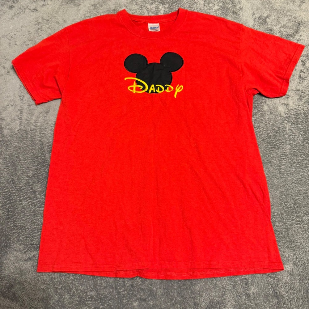 Gildan Mens‎ Red Mickey Mouse Daddy Graphic T Shirt Size Large